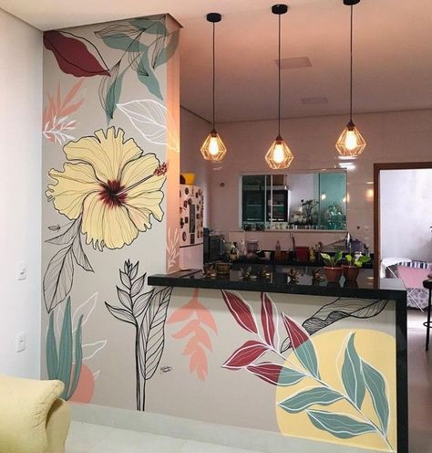 bedroom wall painting ideas Room Murals Aesthetic, Paredes Aesthetic, Kitchen Wall Mural Ideas, Bedroom Wall Painting Ideas, Bedroom Wall Painting, Wall Painting Ideas, Wall Murals Diy, Creative Wall Painting, Diy Wall Painting