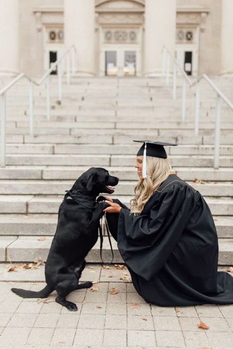 Grad Photoshoot With Dog, Dog And Owner Graduation Pictures, Unique Senior Picture Ideas With Dogs, College Grad Pics With Dog, Dog Cap And Gown, College Graduation Pictures Dog, Graduation Pictures Dog, Puppy Graduation Pictures, Dog Grad Pics