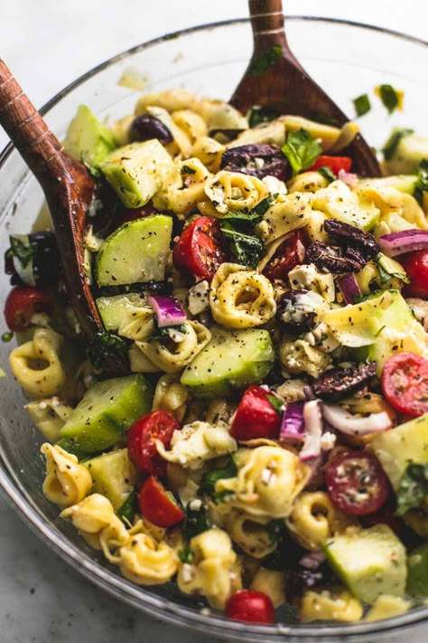 Greek Pasta Salad - Creme De La Crumb Greek Tortellini Pasta Salad, Greek Tortellini, Summer Potluck Dishes, Tortellini Pasta Salad, Pasta Salad With Tortellini, Tortellini Pasta, Tortellini Salad, Greek Salad Pasta, Greek Pasta