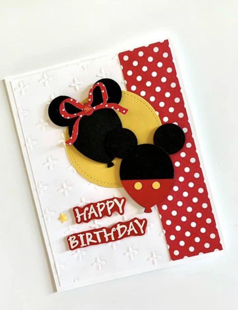 Disney Cards Handmade, Disney Birthday Cards Handmade, Mickey Mouse Birthday Cards, Disney Homemade Cards, Diy Disney Cards, Mickey Mouse Card Ideas, Minnie Mouse Cards Handmade, Mickey Cards Handmade, Mickey Mouse Cards Handmade