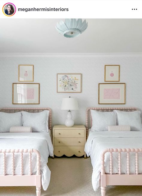 Teen Girl Twin Bedroom Ideas, Bedrooms For 3 Sisters, Pink Jenny Lind Bed, Full Size And Twin Bed In Same Room, Double Twin Beds Girls Room, Toddler Bed And Twin Bed Shared Room, Twin Bed Toddler Room Girl, Twin Beds For Girls Room, Girls Bedroom 2 Beds