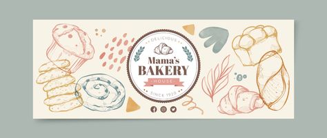 Bakery Banner, Bakery Croissant, Facebook Template, Vintage Bakery, Cute Bakery, Baking Logo, Bakery Branding, Facebook Cover Images, Bakery Ideas