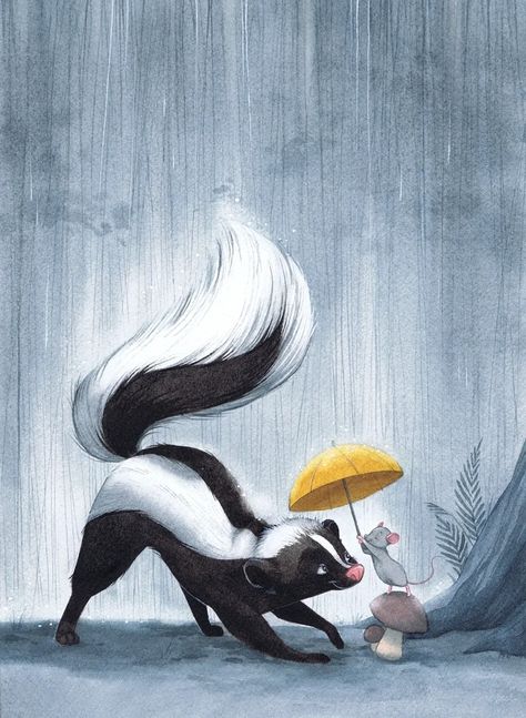 Various | Domestika Skunk Illustration Cute, Cute Skunk Drawing, Skunk Painting, Skunk Illustration, Julie Mellan, Skunk Drawing, Skunk Art, Miles Art, A Real Friend