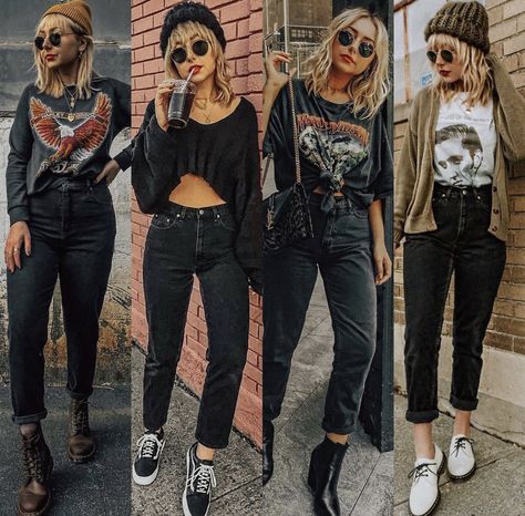 Casual Edgy Outfits, Nicole Alyse, Jean Looks, Mom Jeans Outfit Winter, Mom Jeans Outfit Summer, Style Mom Jeans, Mode Rock, Rocker Outfit, Casual Edgy