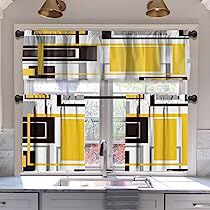 Grey Kitchen Curtain Ideas, Kitchen Curtain Ideas Modern, Yellow Kitchen Curtains, Grey Kitchen Curtains, Blue Kitchen Curtains, Geometric Modern Art, Kitchen Curtains And Valances, Valances For Living Room, Diy Roman Shades