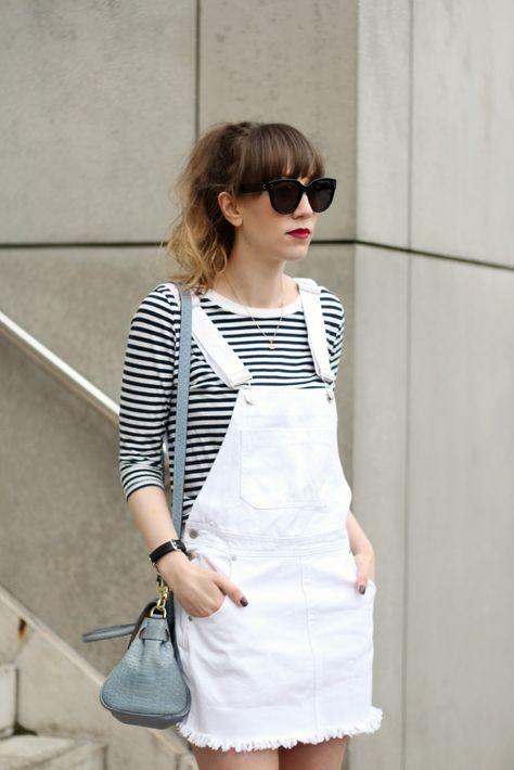 The Lovecats Inc: TODAY: The Dungaree Skirt Dungaree Skirt Outfit, Overalls Skirt Outfit, Dungaree Dress Outfit, Jumper Skirt Outfit, Jeans Gown, 90s Fancy Dress, Sunglasses Celine, White Overalls, Dungaree Skirt