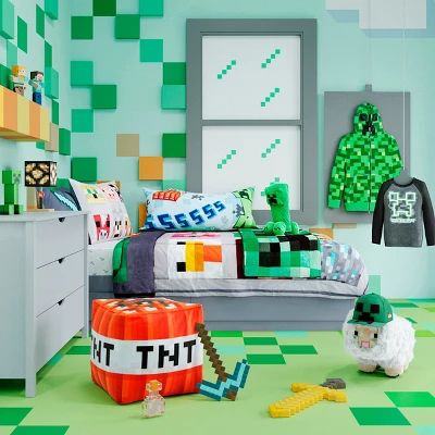 Boys Minecraft Bedroom, Shop Minecraft, Minecraft Room Decor, Minecraft Bedroom Decor, Boys Bedroom Paint, Minecraft Bedroom, Kids Pillow Cases, Red Cushion, Minecraft Room