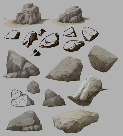 Textures In Nature Drawing, How To Color Rocks Digital, Rock Shading, How To Draw A Rock, Rock Drawing Tutorial, How To Draw Rocks, Rock Texture Drawing, Rocks Digital Art, Rock Concept Art