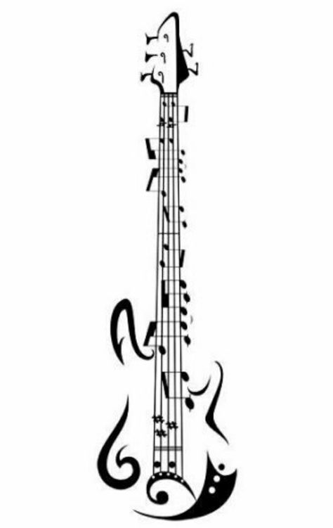 Music Tattoo Guitar, Guitar Strings Tattoo, Bass Note Tattoo, Electric Guitar Tattoo Ideas, Bass Guitar Tattoo, Guitar With Music Notes Tattoo, Acoustic Guitar Tattoo, Bass Guitar Notes, Hope Tattoo