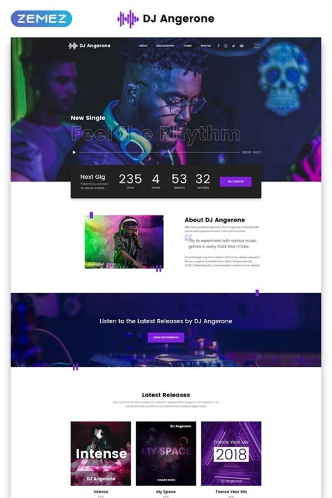 DJ Angerone - Music Multipage Modern HTML Website Template Festival Website, Dj Website, Band Website, Music Websites, Music Website, Html Website, Best Website Design, Festival Music, Event Website