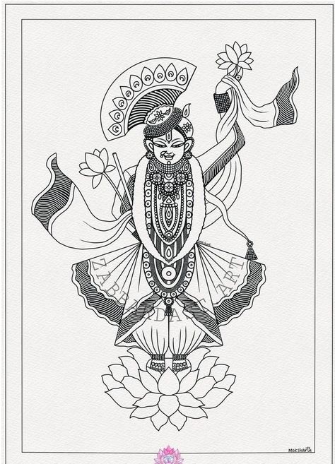 Shrinathji Sketch, Shreenathji Sketch, Pichwai Sketch, Shrinathji Drawing, Shreenathji Drawing, Pichwai Paintings Outline, Shreenathji Painting Sketch, Pichwai Shreenathji, Fineliner Art