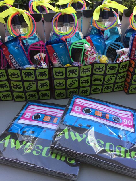 80's Party gift bags 80s Party Gift Bags, Neon Party Gift Bags, Birthday Diy Gifts, Gift Bag Ideas, 80s Birthday, Birthday Party Goodie Bags, 80 Birthday, 80s Gift, 80s Birthday Parties