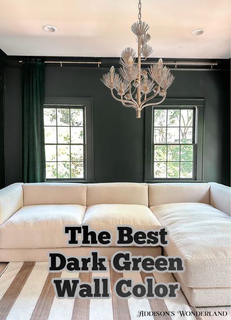 Dark Green Cabinets Living Rooms, Painted Ceiling Dark Green, Farrow And Ball Carriage Green, Essex Green Living Room, Dark Green Painted Room, Dark Green Snug Room Ideas, Studio Green Living Room, Green Accent Wall Living Room Modern, Dark Green And White Office