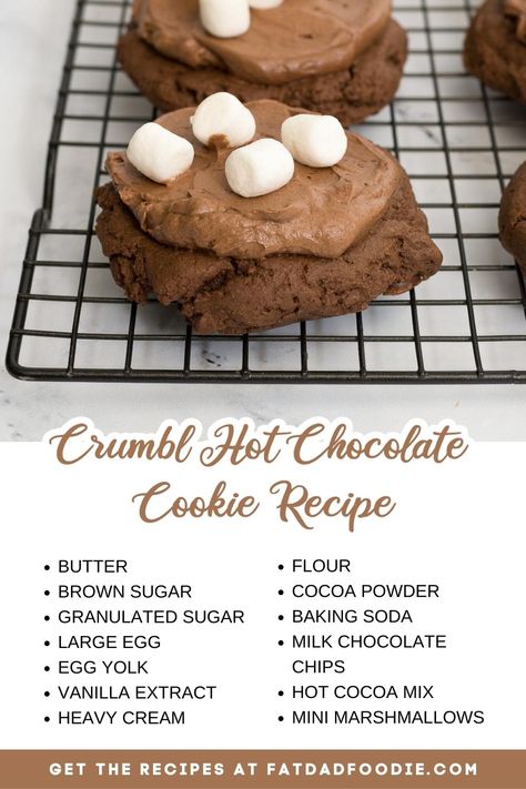 Chocolate Crumbl Cookies, Hot Chocolate Cookies Recipe, Crumbl Cookie Recipe, Hot Chocolate Cookie, Hot Chocolate Cookie Recipes, Crumbl Copycat, Copycat Cookies, Hot Cacao, Chocolate Cookie Recipe