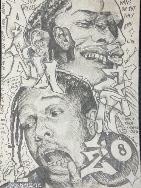 Drawing Inspo Sketchbook, Street Art Sketchbook, Swaggy Art Drawing, Rapper Art Drawing, Asap Rocky Drawing, Street Style Drawing, Abstract Portrait Drawing, Rapper Drawings, Traditional Art Drawing