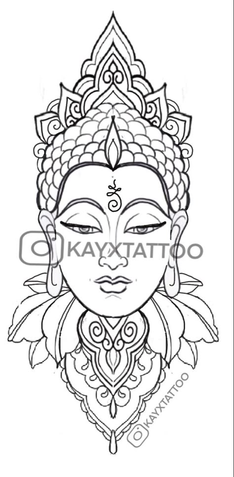 Buddha Stencil Tattoo, Buddah Tattoo Line Art, Buddha Mandala Tattoo, Buddha Face Tattoo Stencil, Female Buddha Tattoo, Buddha With Flowers Tattoo, Buddha Mandala Artwork, Buddha Face Tattoo, Lotus Buddha