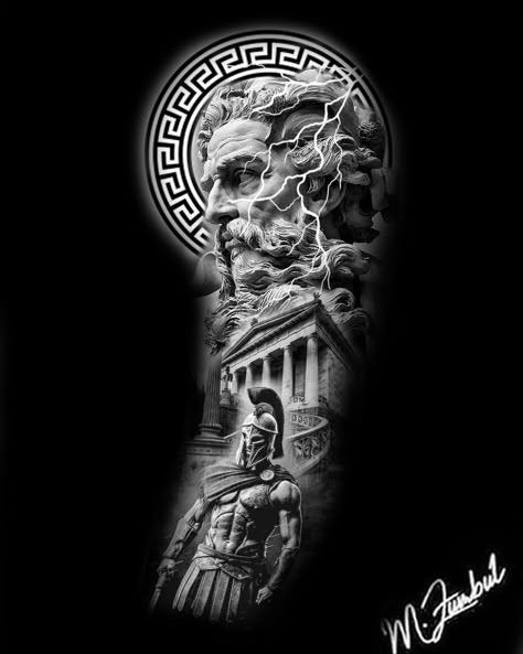 #CoolTattoos #TattooArt #InkMaster #TattooDesigns #InkedUp #TattooLovers #InkInspiration #TattooIdeas #CreativeInk #TattooStyle Zeus Sleeve Tattoo For Men, Zeus Tattoo Lightning, Tattoos With Lightning, Zues Tattoo Sleeve, Zeus Shoulder Tattoo Men, Zeus Half Sleeve Tattoo, Arm Tattoo Men Greek Mythology, Zeus Tattoo Chest, Zeus Back Tattoo