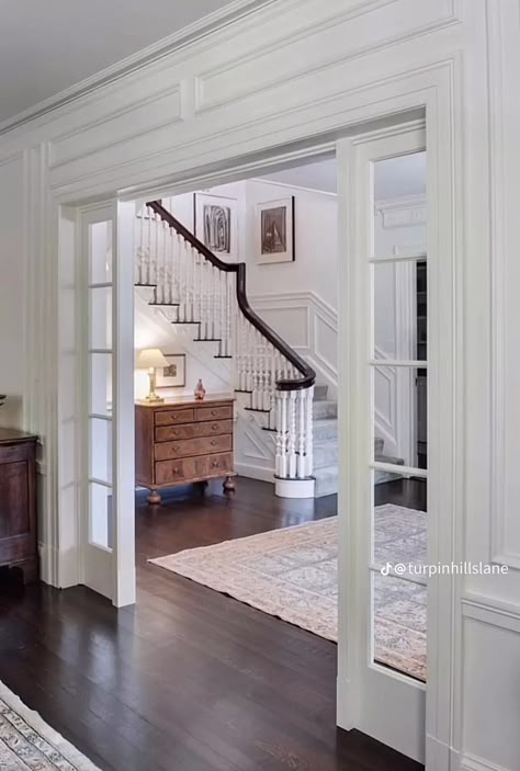 Enclosed Foyer, Classic Hardwood Floors, Classic American Home, Humble House, Garage To Living Space, House Staircase, House Extension Design, Transitional House, Barbie Dream House