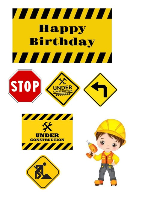 Contractor Cake Ideas, Construction Theme Cake Topper Printable, Construction Topper Printable, Excavator Cake Topper Printable, Construction Birthday Cake Topper, Topper Alat Berat, Topper Eskavator, Construction Cake Topper Printable, Topper Excavator