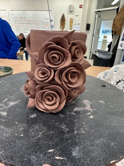 Mug with ceramic roses made by me Ceramic Rose, Rosé Theme, Ceramics Ideas, Ceramic Ideas, Pottery Sculpture, Gcse Art, Ceramic Pots, Rose Art, Ceramic Sculpture