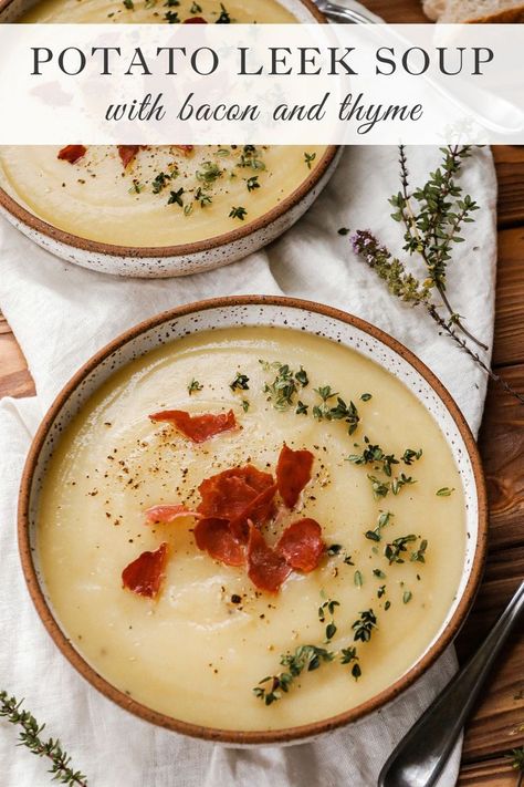 Potato Leek Soup with bacon Dinner Ideas List, Leek And Bacon Soup, Bacon Soup Recipes, Leeks Soup Recipes, Leek And Potato Soup, Soup With Bacon, Leek And Potato, Potato Bacon Soup, Irish Potatoes