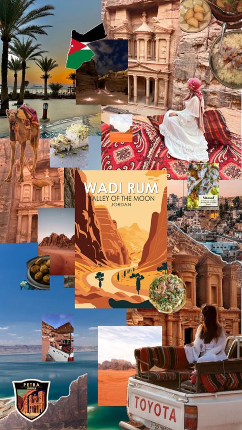 Jordan Aesthetic, Jordan Country, Petra Jordan, Wadi Rum, Amman, Aesthetic Collage, Dream Vacations, Aesthetic Wallpapers, Travel Inspiration