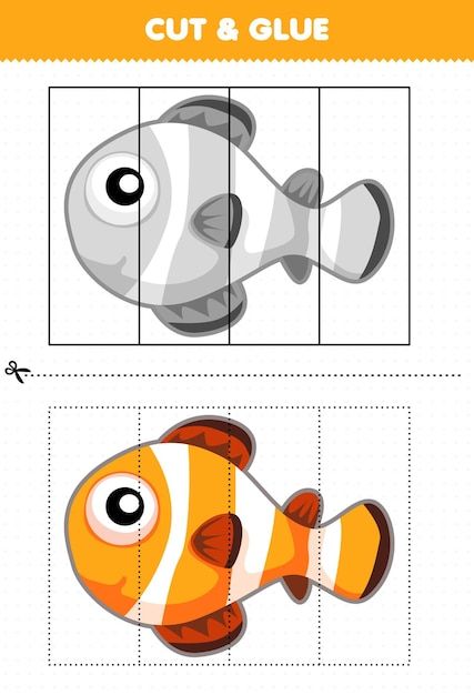 Juego educativo para niños cortado y peg... | Premium Vector #Freepik #vector #juegos-educativos #actividades-escolares #juegos-ninos #kindergarten Fish Puzzle Free Printable, Prewriting Skills, Fish Activities, Preschool Programs, Cut And Glue, Game For Children, Quiet Book Patterns, Fish Fish, Busy Bags