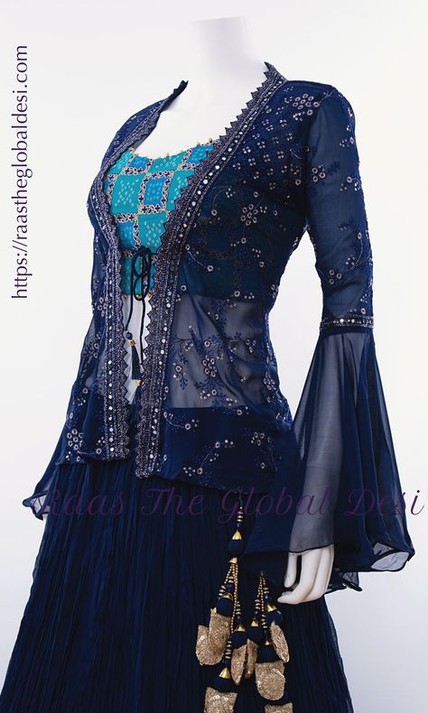 Otherworldly Beauty, Jacket Lehenga, Long Blouse Designs, Global Desi, Indian Clothing Store, Lehnga Dress, Long Kurti, Stitching Dresses, Lehenga Online