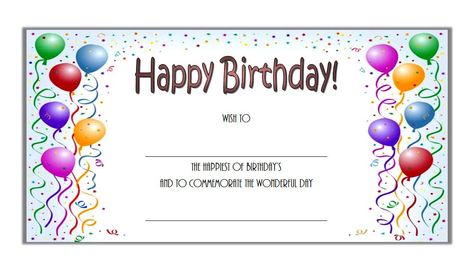 Birthday Gift Certificate Template Free (Baloon 1) Birthday Gift Certificate Printable Free, Happy Birthday Gift Certificate Template Printable Free, Birthday Certificate Printable Free, Free Printable Gift Certificate Template, Birthday Gift Certificate, Gift Certificate Template Free, Gift Certificate Design, Happy Birthday Free Printable, Birthday Voucher