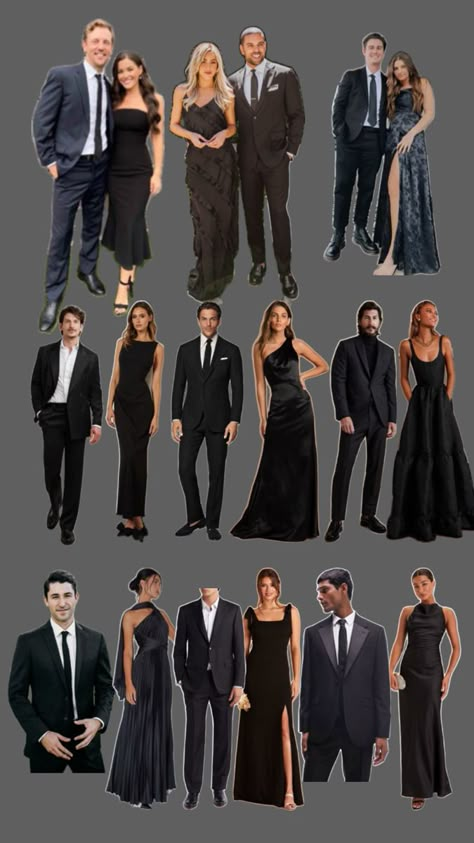 All black dress code mountain fall wedding Mountain Fall Wedding, Black Tie Wedding Guest Attire, All Black Dress, Black Tie Dress Code, Formal Wedding Attire, Wedding Guest Outfit Fall, Formal Dress Code, Dream Wedding Decorations, Black Tie Party