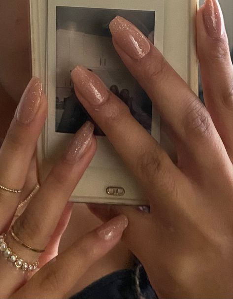 Shimmery Nude Nails, Shiny Nude Nails, Nude Shiny Nails, Hoco Nails, 2022 Nails, Shiny Nails, Nails Prom, Holographic Nails, Manicure Y Pedicure