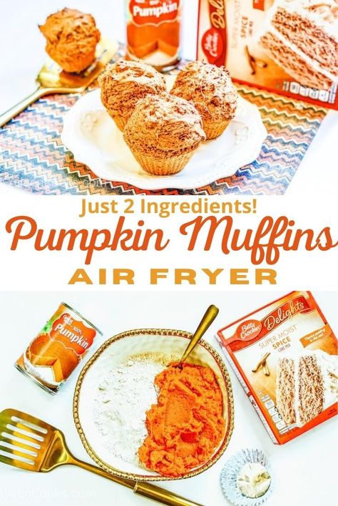 Get a taste of Fall with these two ingredient air fryer pumpkin muffins! You are going to love just how simple these flavorful pumpkin muffins are to make! Air Fryer Pumpkin Cookies, Air Fryer Pumpkin Muffins, Air Fryer Pumpkin Recipes, Air Fryer Muffins Recipes, Spice Cake Pumpkin Muffins, Air Fryer Muffins, Pumpkin Cake Mix Muffins, 2 Ingredient Pumpkin Muffins, Air Fryer Pumpkin