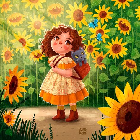 Friends In Summer, Sunflower Illustration, Book Illustration Design, Woodland Animal Art, Illustration Art Kids, Animal Illustration Art, Summer Illustration, Cover Illustration, Picture Books Illustration