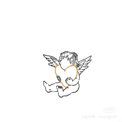 Cupid Tattoo Angel, Nature Color Tattoo, Cupid Tattoo Ideas, Sitting Angel Tattoo, Cherub Holding Heart Tattoo, Small Cupid Tattoo, Tiny Angel Tattoo, Cherub Drawing, Unique Minimalist Tattoo