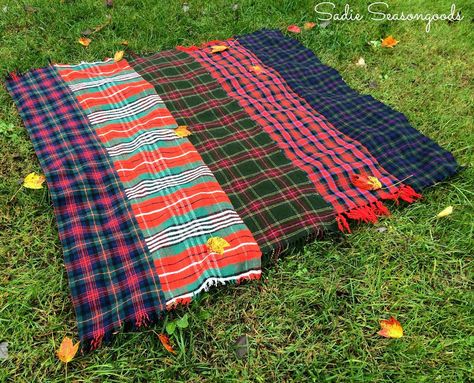 A plaid throw blanket is the perfect decor piece for winter and the holidays...and it's easy to make your own for just a few dollars! Plus, it's great to bring… Diy Throw Blankets, Diy Throws, Plaid Diy, Wool Scarves, Plaid Throw Blanket, Cozy Quilts, Plaid Throw, Vintage Cloth, Vintage Handkerchiefs