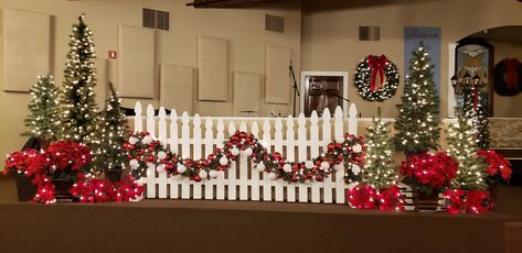 Church Christmas Decorations Red And White With White Picket Fence Christmas Decorations Red And White, Christmas Decorations Red, Church Christmas Decorations, White Picket Fence, Picket Fence, Fence, Red And White, Christmas Decorations, Christmas