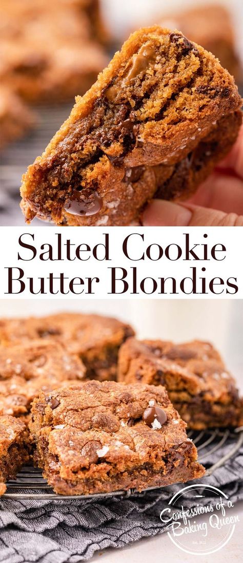 Choc Desserts, Cookie Butter Blondies, Easy Blondies, Cookie Butter Bars, Biscoff Recipes, Homemade Cookie, Biscoff Cookie Butter, Biscoff Spread, Baking Stuff