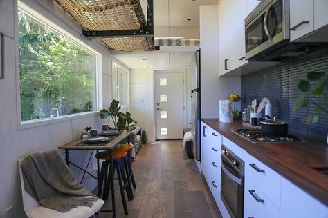 Tiny Home Kitchen Layout, Tiny Home Kitchen, Pullout Couch, Kitchen Tiny, Gooseneck Tiny House, Cozy Houses, Tiny House Exterior, Tiny House Storage, House Village