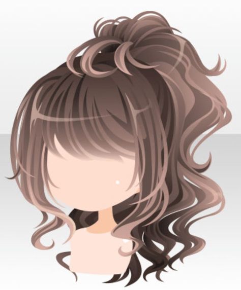 Curly Ponytail Drawing, Bushy Hair Hairstyles, Dreamselfy Hair, Chibi Hairstyles, Anime Curly Hair, Hair Template, Ponytail Drawing, Lovely Anime, Curly Hair Ponytail