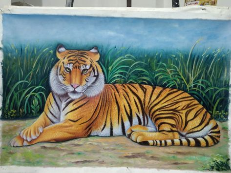 Drawing With Oil Pastels, Wildlife Drawing, Deer Drawing, Drawing Scenery, Buddha Art Drawing, Indian Artwork, Beach Art Painting, Tiger Drawing, Drawing Competition