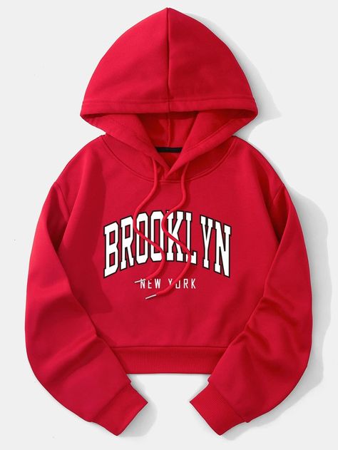 Drop Shoulder Hoodie, Dropped Shoulder Sweatshirt, Letter Print Hoodie, Crop Hoodie, Winter Fits, Active Hoodie, Red Hoodie, Drawstring Hoodie, Hoodies For Sale