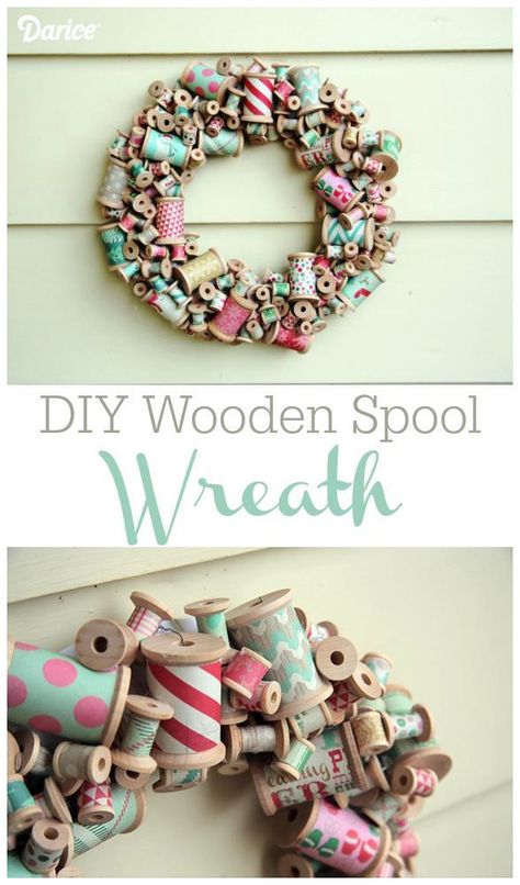 Spool Wreath, Spool Diy, Wooden Spool Crafts, Couronne Diy, Spool Crafts, Wooden Spool, Wooden Spools, Wreath Tutorial, Thread Spools