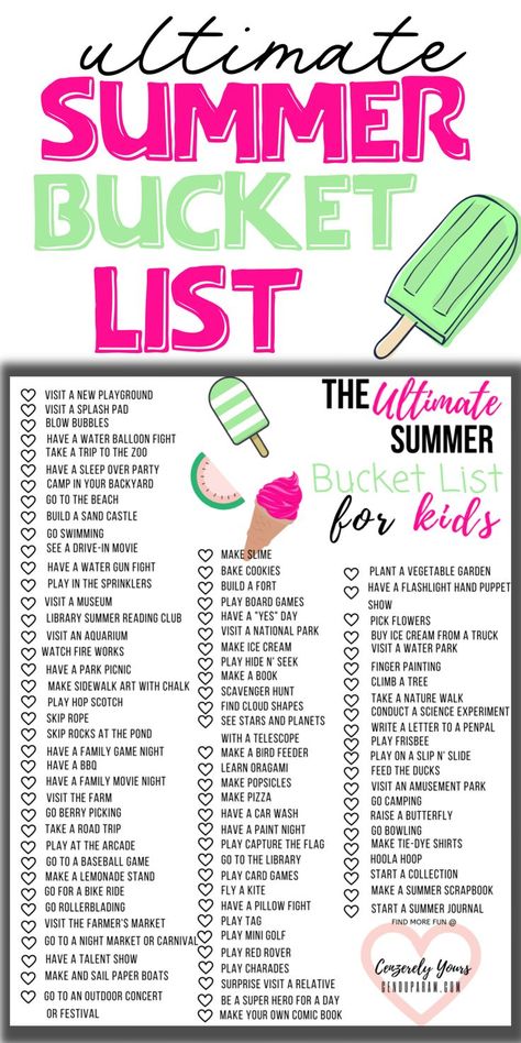 colorful Summer bucket list printable for family and kids Printable Summer Bucket List, Summer Bucket List For Kids, Kids Summer Schedule, Family Bucket List, Kids Summer Bucket List, Ultimate Summer Bucket List, Summer Fun For Kids, Fun Summer Activities, Summer Learning