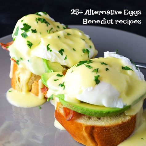 The epitome of a decadent brunch, eggs benedict can easily be made at home. This classic recipe for both Hollandaise sauce and poached eggs can easily be mastered and enjoyed without having to go to a restaurant. Eggs Benedict With Avocado, Veggie Eggs Benedict, Eggs Benedict Ideas, Crockpot Eggs Benedict, Eggs Benedict With Bacon, Recipes With Hollandaise Sauce, Eggs Benedict Variations, Easy Eggs Benedict, Eggs Benny