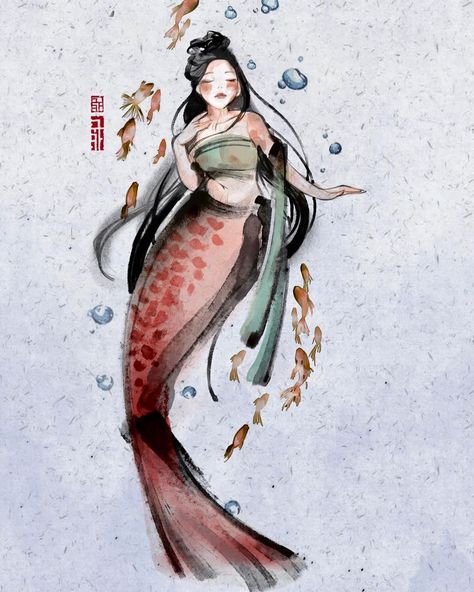 Asian Mermaid Tattoo, Chinese Mermaid, Asian Mermaid, Japanese Mermaid, Japanese Mythical Creatures, Siren Mermaid, Mermaid Tattoo, Playlist Covers, Sirens