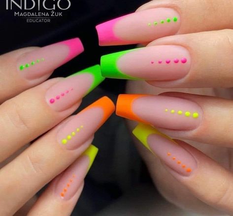 Acrylic Nails All Different Colors, Clear And Neon Nails, White And Neon Nail Designs, Flouresant Nails, Neon Nail Designs Summer, Neon Coffin Acrylic Nails, Neon Nails Square, Neon Acrylic Nails Designs, Nail Ideas Summer 2024