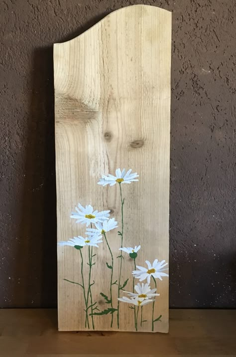 Fence Boards Projects, Painting On Wooden Planks, Wood Plank Projects, Things To Paint On Wood, Painting Flowers On Wood, Painted Garden Posts, Wood Pallet Painting, Rustic Painting On Wood, Plank Projects