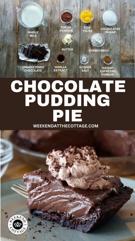 Chocolate Pudding Pie - Weekend at the Cottage Chocolate Pudding Pie From Scratch, Mocha Whipped Cream, Mountain Homestead, Easy Homemade Pie, Girl Guide Cookies, Chocolate Pudding Pie, Cream Filled Cookies, Cottage Recipes, Homemade Pie Recipes