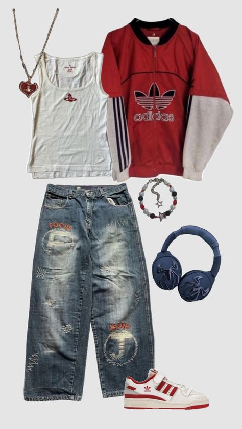 School Fit Ideas, Aesthetic Baggy Jeans, Forum Lows, Street Style Y2k, Outfit Inspo School, Vintage Adidas Sweatshirt, Women's Street Style, Downtown Outfits, Diy Vetement