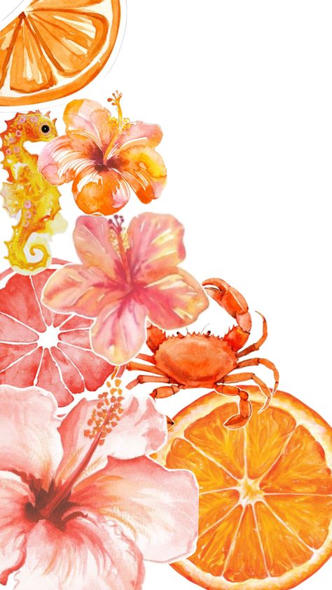 Orange Ocean Aesthetic, Hawaiian Flower Wallpaper Iphone, Summer Wallpaper Orange, Hawaii Wallpaper Iphone, Beachy Laptop Wallpaper, Hibiscus Lockscreen, Tropical Widgets, Summer Prints Wallpaper, Wallpaper Pink And Orange